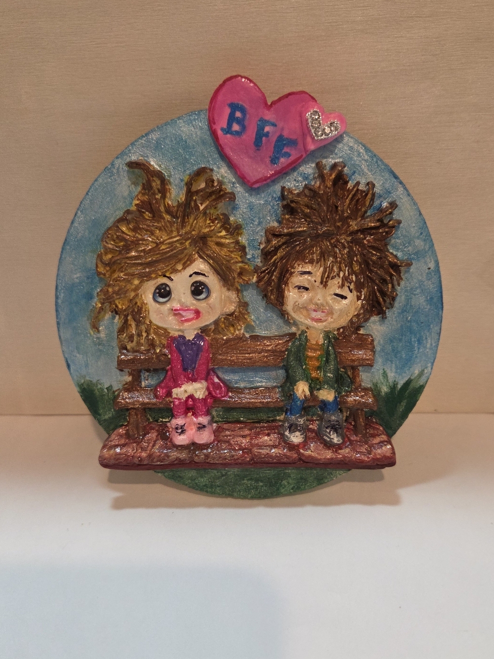 BFF Cute Bench Magnet or Shelf Sitter! Handmade One-of-a-Kind!